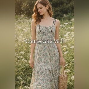 Cottagecore Paisley Midi Dress Boho Prairie Meadow S
